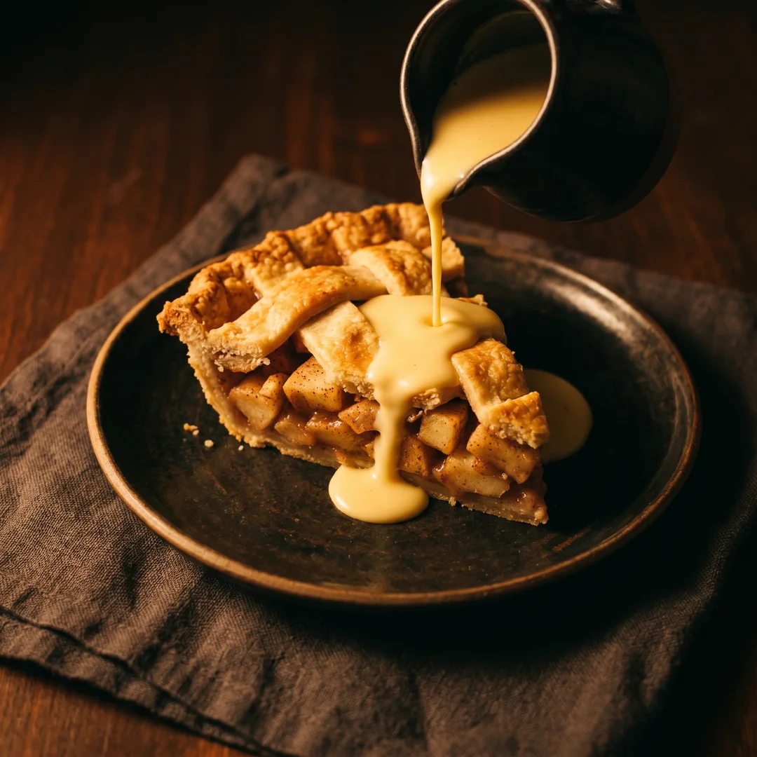 Apple pie with custard at Nightingale Cafe