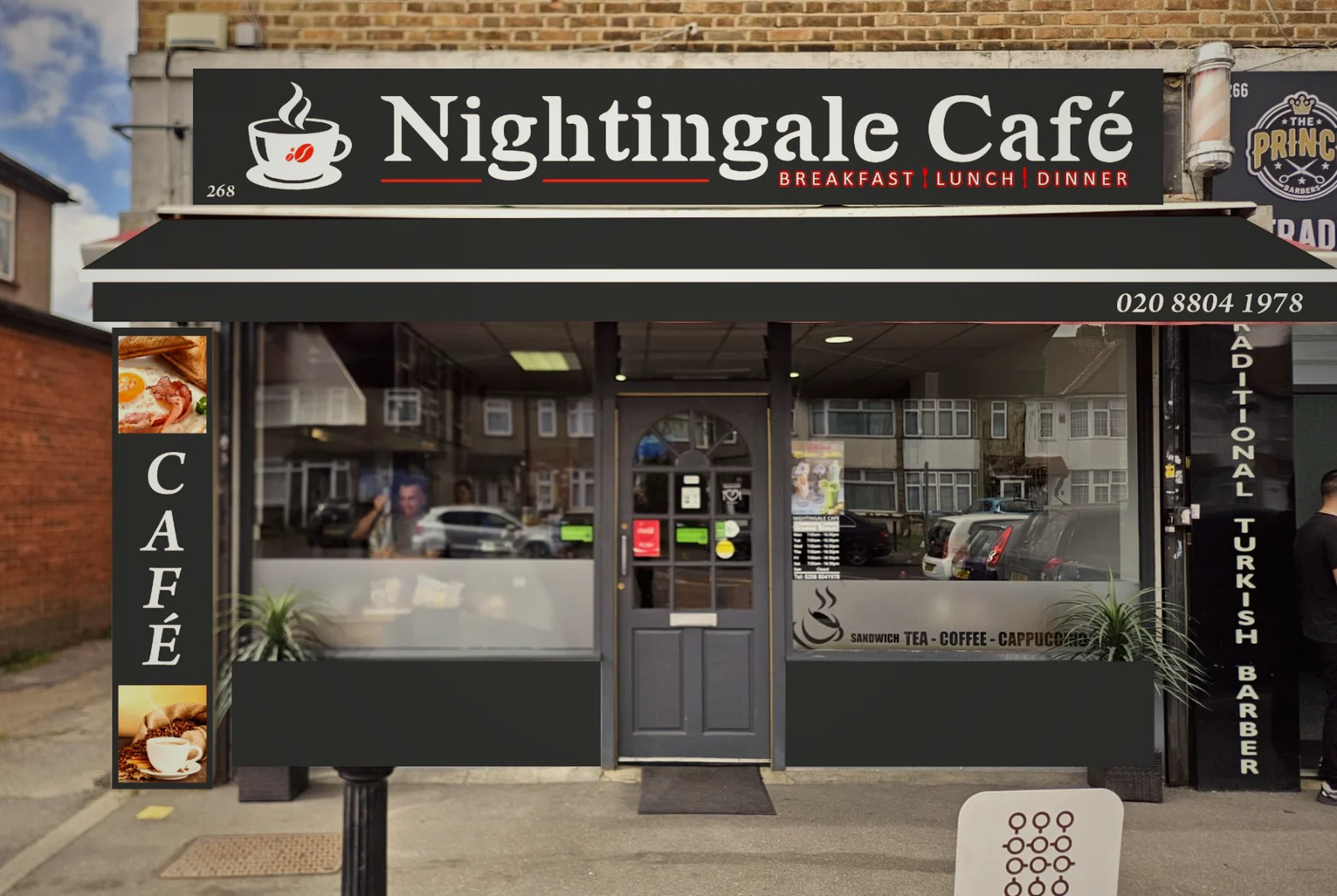 Nightingale Cafe exterior on a bright morning